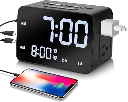 La Mejor Selección de Despertadores los 10 mejores. 46 Cargador de Reloj Despertador con 3 Puertos USB y 2 Salidas de CA, LED Pantalla Reloj Alarma Dual con Máquina de Ruido Blanca, 12/24 Horas, 4 Brillo Ajustable, Función Snooze y...