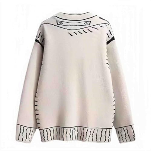 Y2K Women's Knitted Jacket Graffiti Sweater Autumn and Winter Black and White Loose Cardigan Harajuku Knitted top2