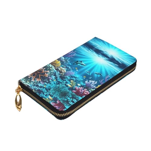 Submarine Coral Rays Leather Long Wallet, 12 Credit Card Slots, 3 Cash Slots, Coin Compartment, Unisex3