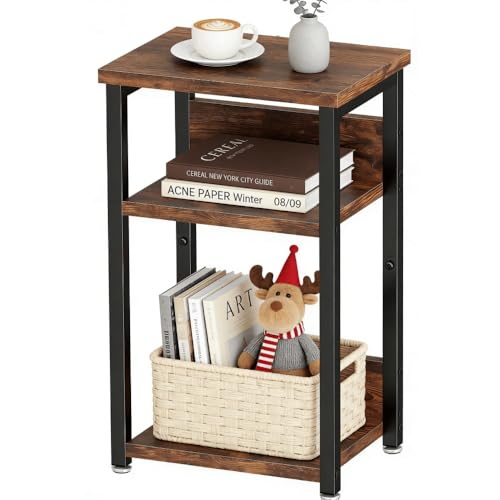 La mejor selección de Mesas de café los mejores 5. 46 ELEVO Mesita de Noche 3 Niveles con Panel Trasero, 65×40×30cm, Mesa Lateral de Estructura Metálica, Mesa de Café para Espacios Pequeños, Estilo Retro Industrial