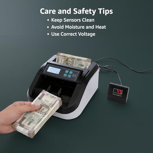 Image of Amazon Basics Note Counting Machine, 1100 Notes Per Minute Speed | UV /Magnetic /Infrared /Counterfeit Detector, Suitable for Counting Rupees, Note Counter with LCD Display, Value Counting