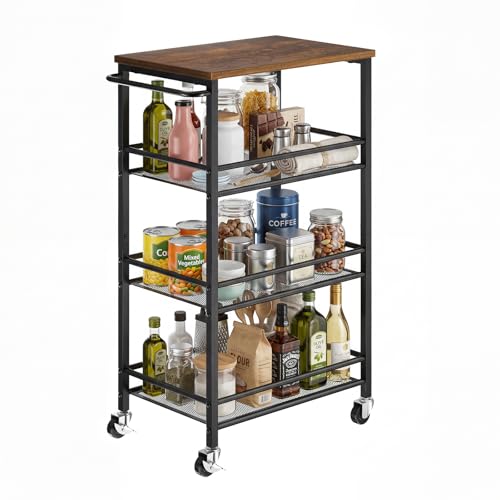 Pipishell Laundry Storage Cart with Wheels, Handle & Wood Top, Metal 4 Tier - image 1