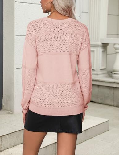 Image of Zeagoo Womens 2026 Fall Sweaters Casual Long Sleeve Ribbed Knit Pullover V Neck Lightweight Crochet Pullover Sweater Top