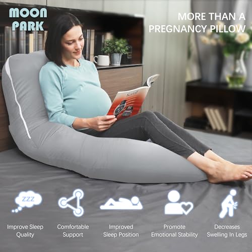 Image of MOON PARK Pregnancy Pillows for Sleeping - U Shaped Full Body Maternity Pillow with Removable Cover - Support for Back, Legs, Belly, Hips - 57 Inch - Light Grey - Cooling Cover