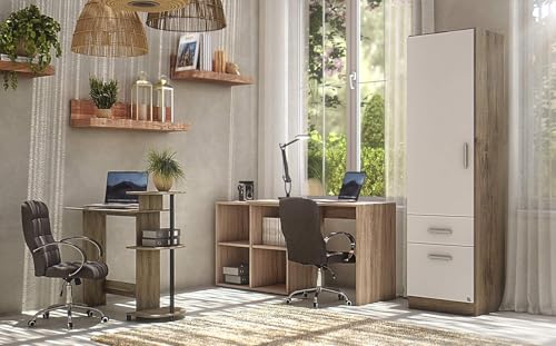 Image of Furinno COMPACT Desk, 28.5 inch Wide Gaming Desk with Shelves, Computer Desk with Book Shelf, Office Desk for Home Office, Study Room, Dorm, Bedroom, French Oak