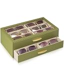 Lolalet Organizador de Gafas de Sol 2 Niveles 12 Gafas – Estuche de PU con Tapa Transparente, Ideal para Mujer, para Exhibir, Proteger tu Colección en Casa o como Regalo - Verde