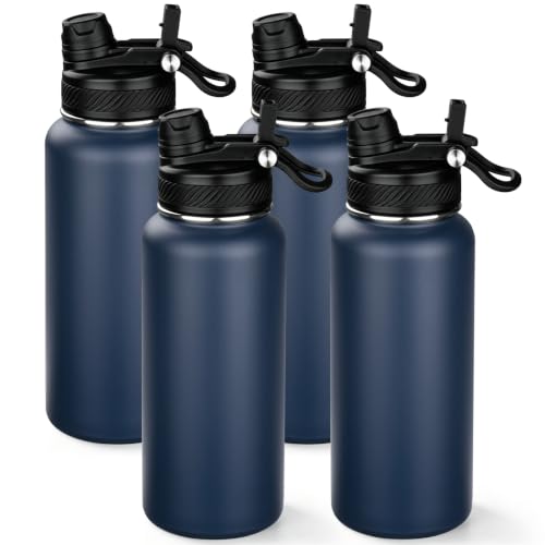 Image of 32 oz Insulated Water Bottle with Leak-proof 2-in-1 Straw and Spout Lid,Stainless Steel Sports Water Bottle with Handle,Double Wall Vacuum Metal Water Flask for Travel Camping School(Navy blue,4)