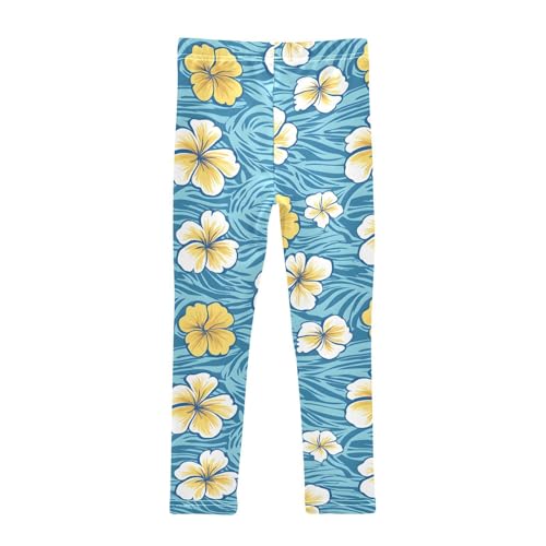 Hawaiian Flowers Blue Ocean Girls Leggings Soft Stretch Workout Yoga Dance Pants for Kids Casual Tights2