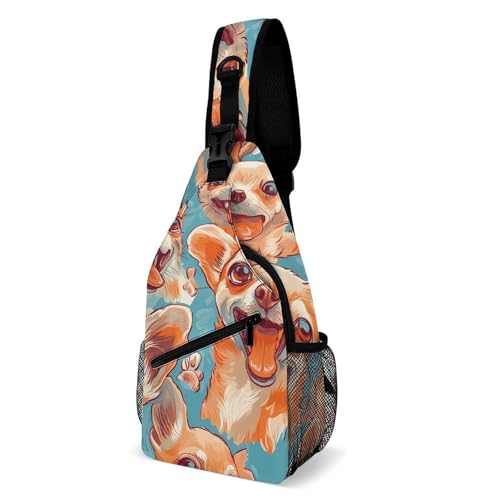 Happy Chihuahua Dogs Fashion Sling Bag Shoulder Chest Crossbody Bags Backpack Travel Hiking