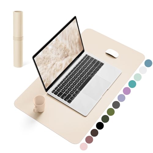 YSAGi Schreibtischunterlage, Mauspad mit Leder und Rutchfeste Wildleder, Multifunktionales Office Mousepad Laptop Schreibunterlage, Tischschutz Unterlage für Büro/Home-Office (Beige, 60x35cm)