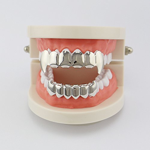 Juego de dientes grillz estilo vampiro plateado y dorado miniatura 3