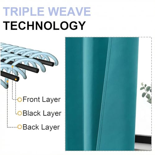 Image of Simplebrand Ava Teal Short Blackout Curtains for Bedroom 54 Inches Long 2 Panels Set, Solid Thermal Insulated, Energy Saving Window Treatment Curtains Blackout Drapes, W40 x L54 Inch