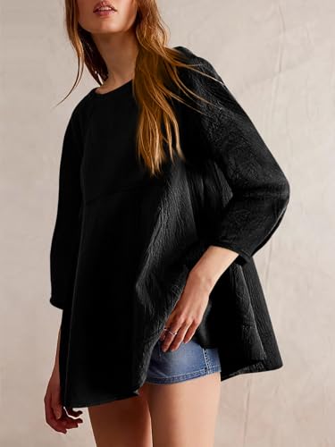 Tankaneo Womens 3/4 Sleeve Tunic Tops Casual Summer Peplum Flowy Oversized Babydoll Blouse Shirts2