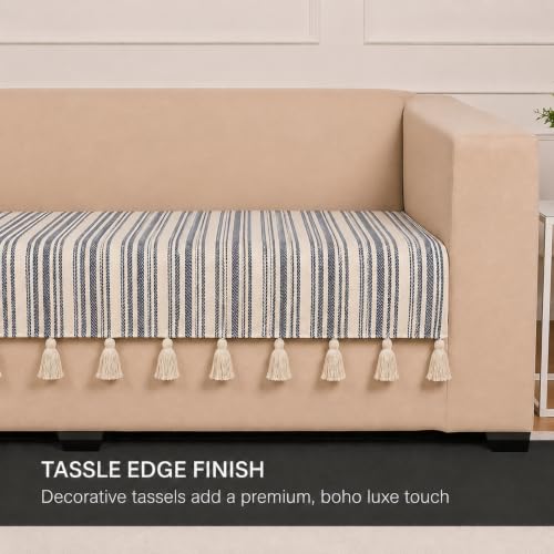 Image of STITCHNEST 'Nomad Weave Collection' 3 Seater Sofa Cover| Elegant Jacquard Fabric, Decorative Tassels, Washable & Durable for Modern Living13