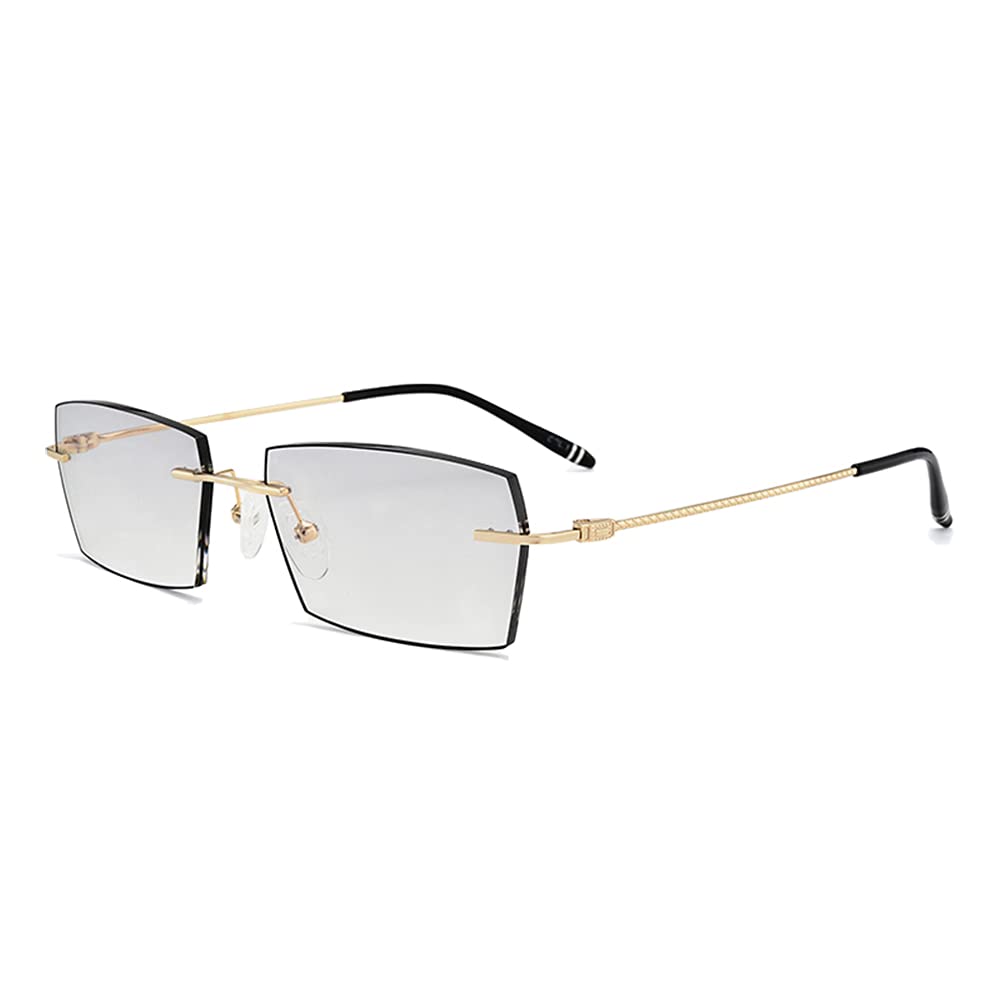 CAOXN Gafas De Lectura De Negocios Sin Marco Anti-Luz Azul para Hombres, Titanio Puro Sin Marco Anti-Fatiga Ocular Presbicia Lector con Hipermetropía,Oro,+2.00