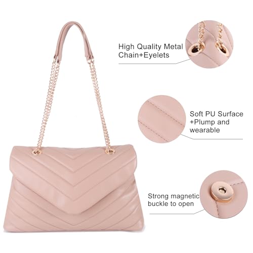 Image of Quilted Crossbody Bag for Women, Soft Vegan Chevron Purses, Trendy Shoulder Handbags with Flap