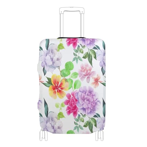 Joisal Suitcase Covers Luggage Protector Custom Watercolor Flowers Pastel Pink Washable Funny Travel Vacation Essentials, L, Fits 26-28 Inch Case