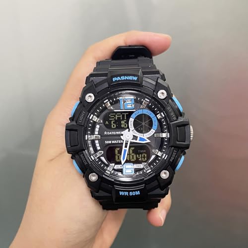 Image of PASNEW Boys' Watches - Dual Display, Large Dial Sport Watch, Black Outdoor Watch for Boys & Teens - Waterproof