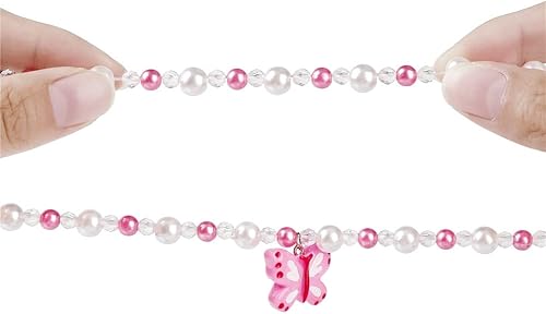 Miniatura 7 de Juego de collar y pulsera elásticos de mariposa, joyería de mariposa para niñas pequeñas princesas (B), Plástico Resina, Sin piedra preciosa