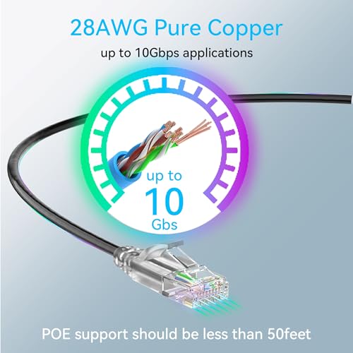 Image of Cat6a Ethernet Cable Slim 300ft Outdoor&Indoor, 28AWG Pure Copper Cat6 Internet Cable for Waterproof & Direct Burial, Flexible Cat6 Ethernet Cable 10G 550MHZ, Cat 6 Network cable for Indoor Black