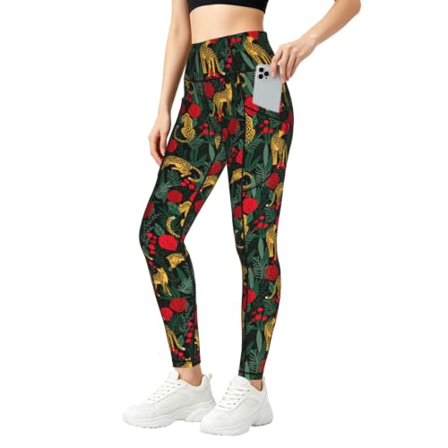 Pantalones de yoga con bolsillos para mujer mallas deportivas de leopardo que estilizan
