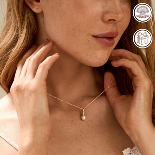 14K Gold Plated Pearl Necklace with Diamond, Minimalist Bridal Necklace, Wedding Necklace, Bridesmaid Gift, Birthday Gift3