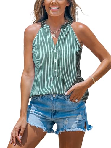 Image of CUPSHE Women's Striped V-Neck Tank Top Button Front Casual Sleeveless