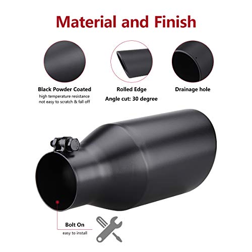LCGP 3\" Inlet 5\" Outlet 12\" Overall Length Exhaust tip, Stainless Steel, Black Powder Coated Diesel Exhaust Tailpipe - Thumbnail 4