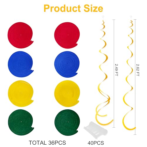 Image of 36 Pcs Mario Hanging Swirl Decorations Colorful Felt Swirl Streamer Spiral Ceiling Decorations Garland for Birthday Wedding Carnival Circus Clown Fiesta Festival Party Supplies