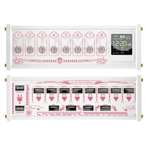 Hub USB de 8 puertos con interruptores individuales y estación de carga blanca de 36W