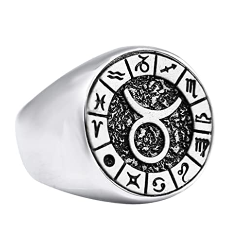 Image of Unisex 12 Constellation Zodiac Sign Signet Ring | Stainless Steel, Hip Hop Sign Signet, Horoscope Astrology Jewelry, Birthday Gift