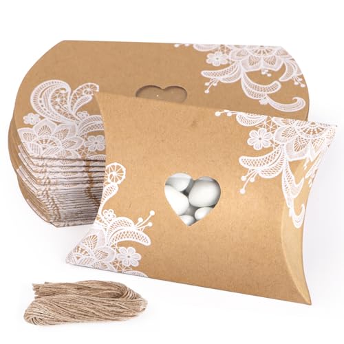 BETESSIN 50 Piezas Caja Dulce de Boda, Cajitas 9x6,5x2cm Diseño Corazón, Caja Pequeña de Caramelos Galletas Chocolates Detalles Chuches para Boda Cumpleaños Bautizo Comunión