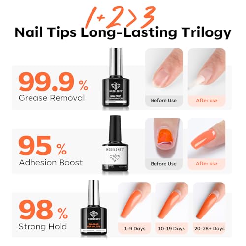 Image of modelones 10-in-One X Nail Gel Glue with Nail Dehydrator Primer Set | Adhesive Bond for Press Ons False Tips Acrylic Rhinestones Prevent Lift Clear Multi Use Gel Polish U V Cure Soak Off Manicure