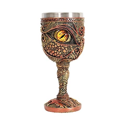 OTARTU Stainless Steel The Eye of The Dragon Wine Goblet Chalice, Dungeons and Dragons Medieval Dragon Wine Cups 210ml. Men’s Gift (Yellow Eyes) Cover