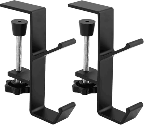 Image of 2Pcs Clamp-On Under Desk Headphone Holder Backpack Hook Students' Desk Hook with Adjustable Arm Clamp Women's Bag Handbag and Purse Holder - Suitable for Plate Between 1-5cm / 0.4-1.96 inch - Black
