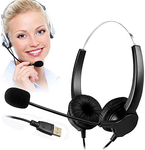 Artisam Cuffie USB Corded Hands-Free Call Center Noise Cancelling Stereofonico Cuffie con microfono - Over Ear Wired PC Computer Headset (Bianural, Black)