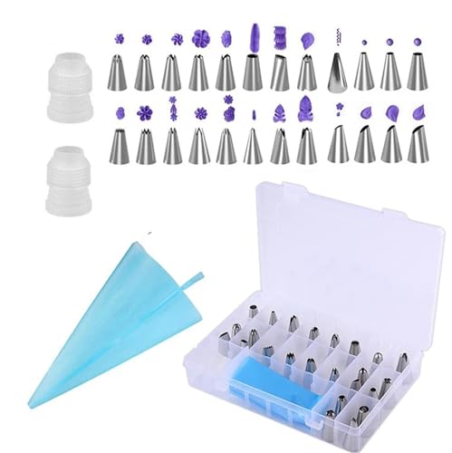 Juego de Puntas de Manga Pastelera Pastry Socket Cake Nozzles for Confectionery Professional Set Icing Cream Piping Tips Cookies Cupcake Decorating Tool para la Cocina(27 Pcs WIth Box)