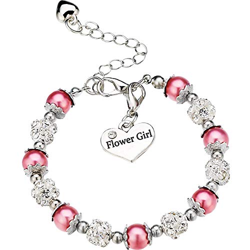 Ofgot7 B07Q6C7LCZ Flower Girl Bracelet Wedding Party Charm Heart Pendant Rhinestone Crystal Balls Faux Pearls Gift Jewelry cover