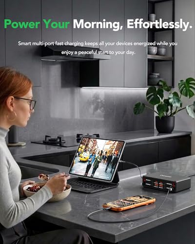 Image of 8-in-1 Retractable Charging Station for Multiple Devices, USB-C GaN Hub