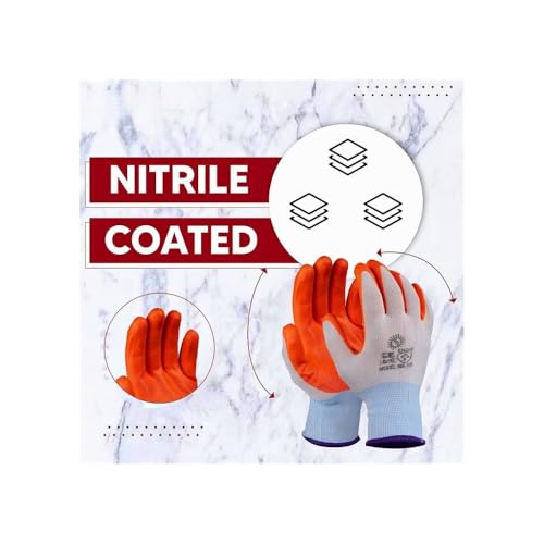 Image of Multipurpose Nylon Anti Cut PU Nitrile Coating Work Safety Gloves Orange-White Pair 10