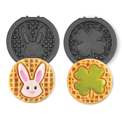 Image of Dash MultiMaker Mini System Removable Plate Set - Nonstick Replacement Plates for Easter Waffle Breakfast - Waffle Maker Not Included - 4-Inch - Two-Pack - Bunny & Shamrock