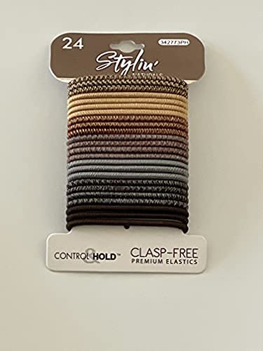 Stylin? Naturals Clasp-Free Premium Hair Elastics Control&Hold 24 Elastics (Neutral Heather)