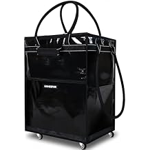 HOMESPON Medium Black Rolling Shopping Bag with Wheels 74L Heavy-Duty Storage Organizer Waterproof & Zipper Closure Trolley Tote with 5 Handles for Travel,Camping,Grocery,Laundry and Daily Use
