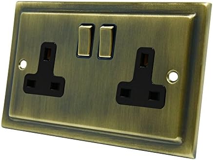 AET VAB2GSOCBB Victorian Antique Brass 2 Gang Socket-13 Amp Double Electrical Plug Socket, 250 V