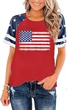 American Flag T Shirt Women 4th of July Shirts Raglan Short Sleeve Patriotic Tee Tops XXL Red Blue