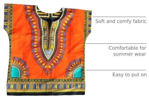 Image of RaanPahMuang Unisex Bright Africa Classic Childrens Dashiki Cotton Shirt Boys Girls