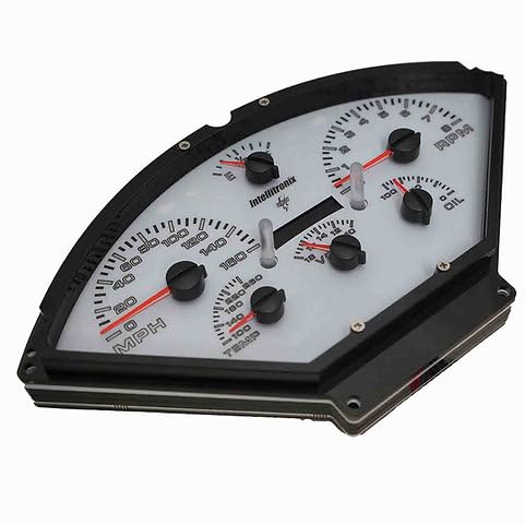 1955-1956 Chevy Bel Air Analog Gauge Cluster Replacement, White Faceplate, GPS Speed, Water & Oil Press Sending Units Included (Purple)