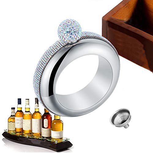 Image of Flask Bracelet Bangle Flask Creative Stainless 304 Steeland Hip Flask Funnel Set For Women 3.5 oz (Sliver Rhinestones)