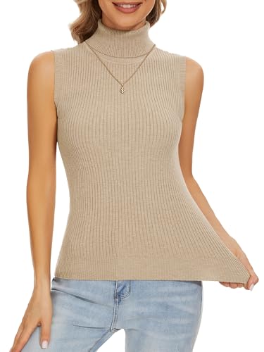 Image of Sleeveless Turtlenecks Tops for Women Slim Fit Knit Sleeveless Vest
