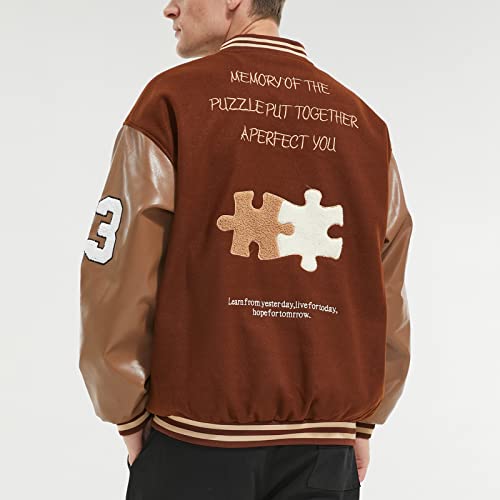 Image of Varsity Jacket Unisex Y2K Embroidered Letterman Bomber Jacket Casual Baseball Jackets